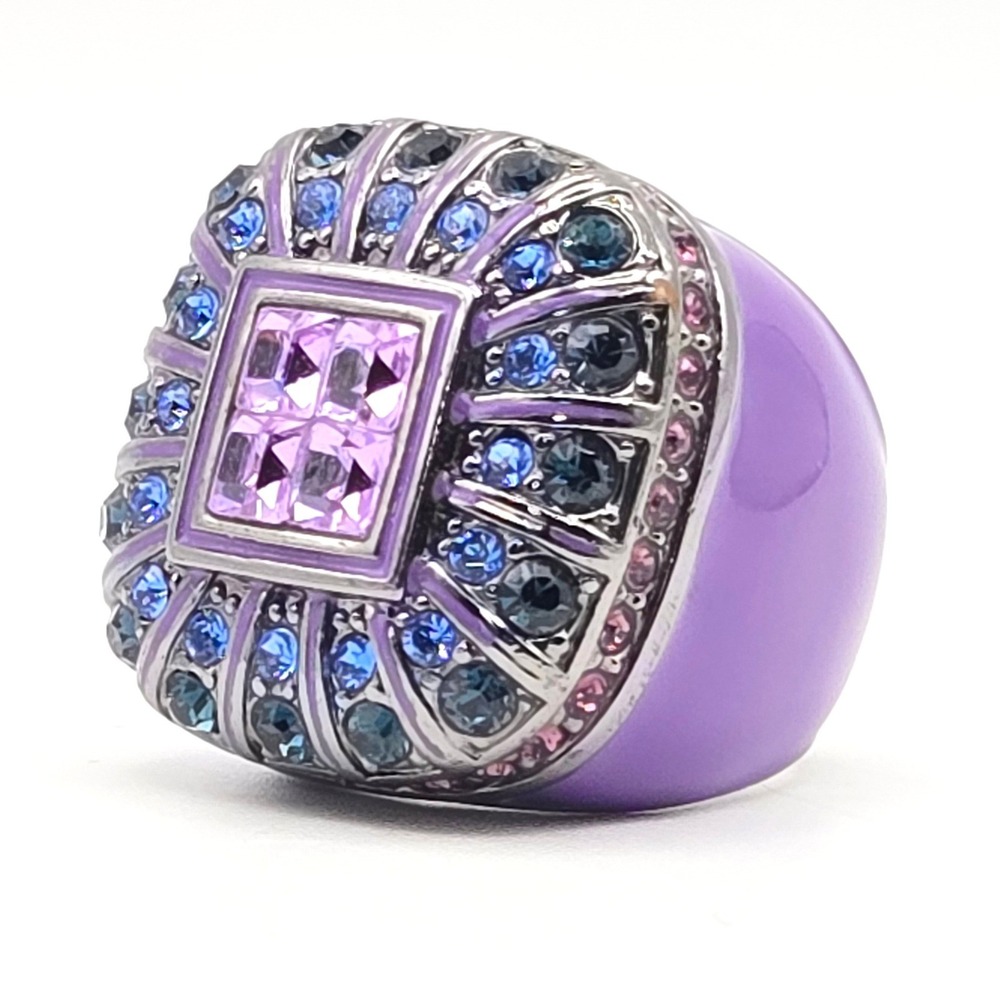 Purple Crystal Cocktail Ring Princess Amanda Borghese Purple Enamel Gunmetal